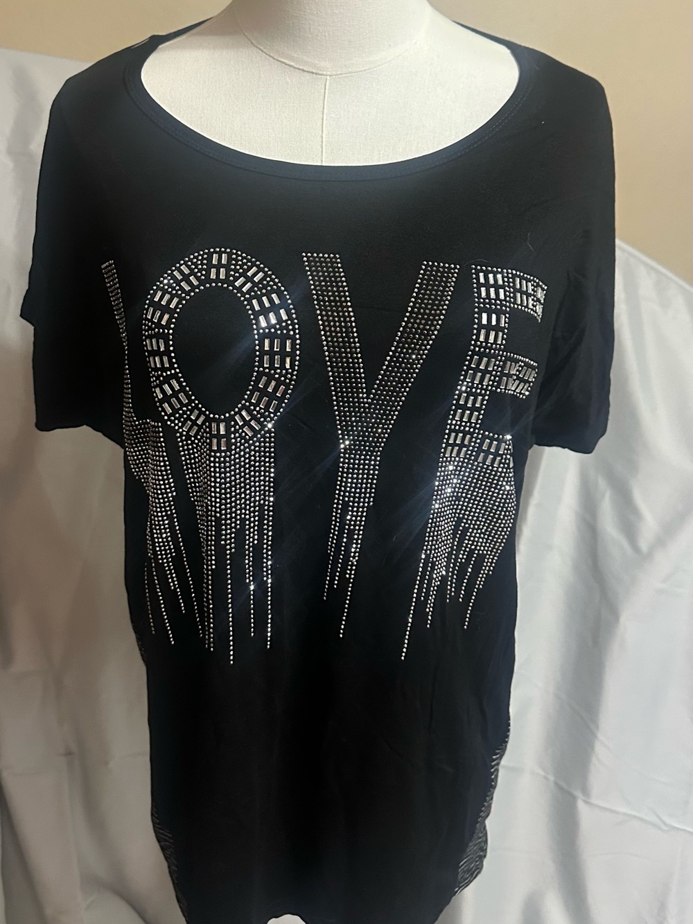 Black Studded 'LOVE' Scoop Neck Short Sleeve Tee